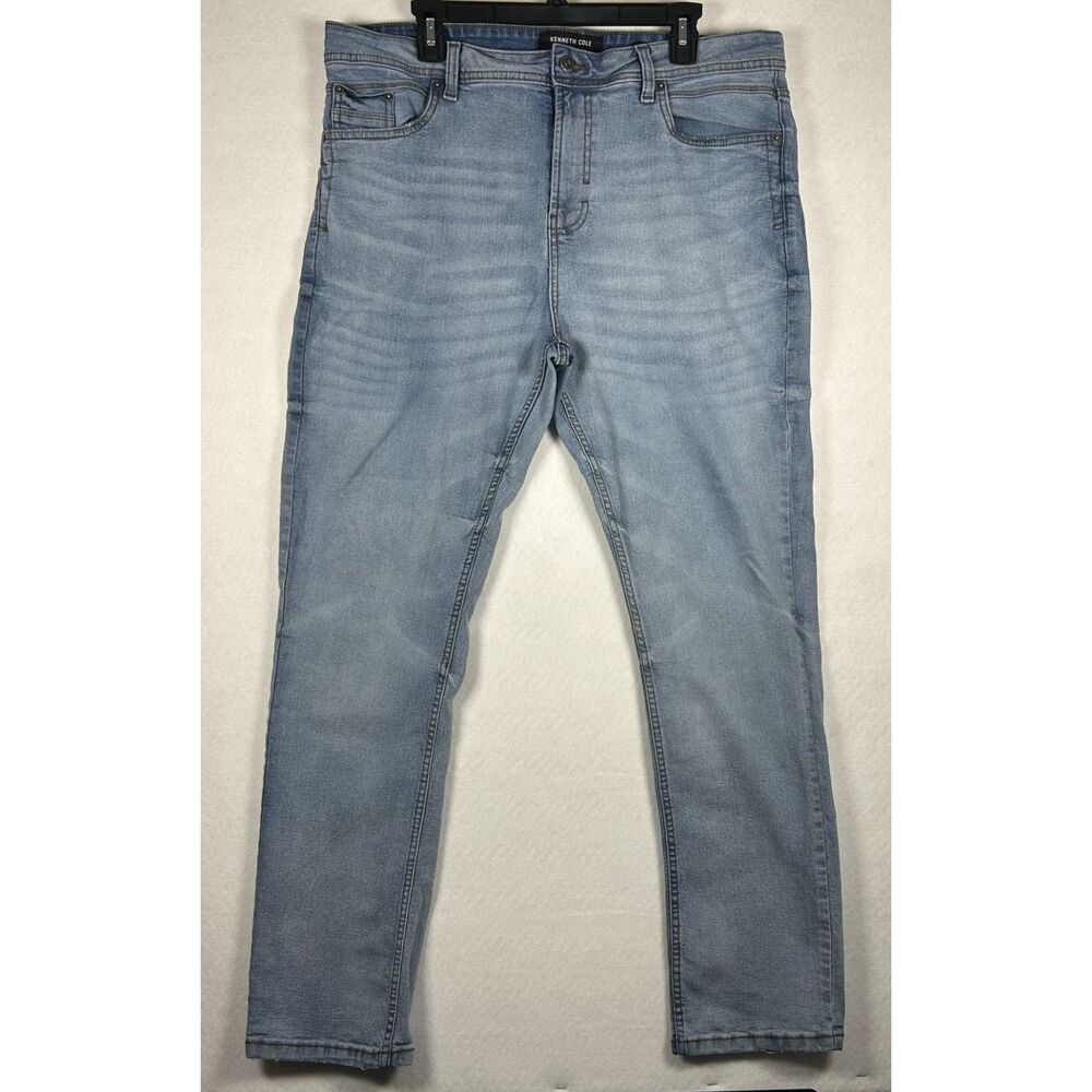 Kenneth Cole New York Men's Straight Tapered Jeans Light Wash Blue 38x32